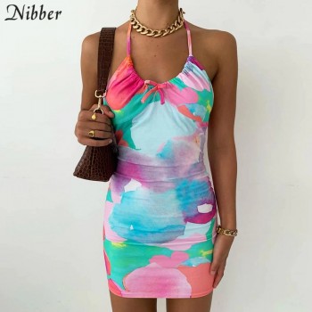  Beach Wear Bikini Bodycon Dresses Pink Flower Women's Clothing Summer Casual Party Backless Mini Wrap Dress